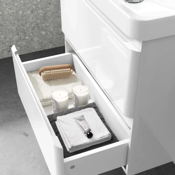 Crooked Gloss White Wall Hung Slimline Basin Drawer Vanity 600mm - Image 2