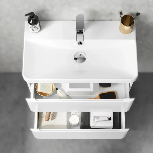 Crooked Gloss White Wall Hung Slimline Basin Drawer Vanity 600mm - Image 4