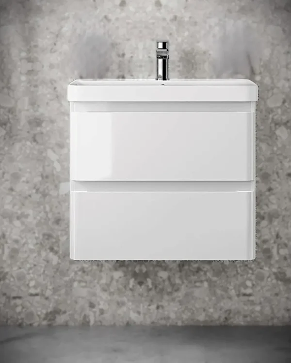 Crooked Gloss White Wall Hung Slimline Basin Drawer Vanity 600mm - Image 5