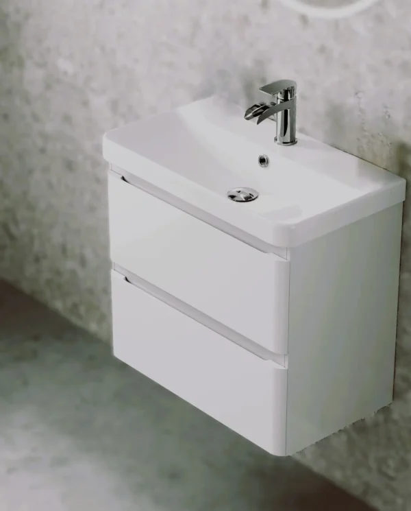 Crooked Gloss White Wall Hung Slimline Basin Drawer Vanity 600mm