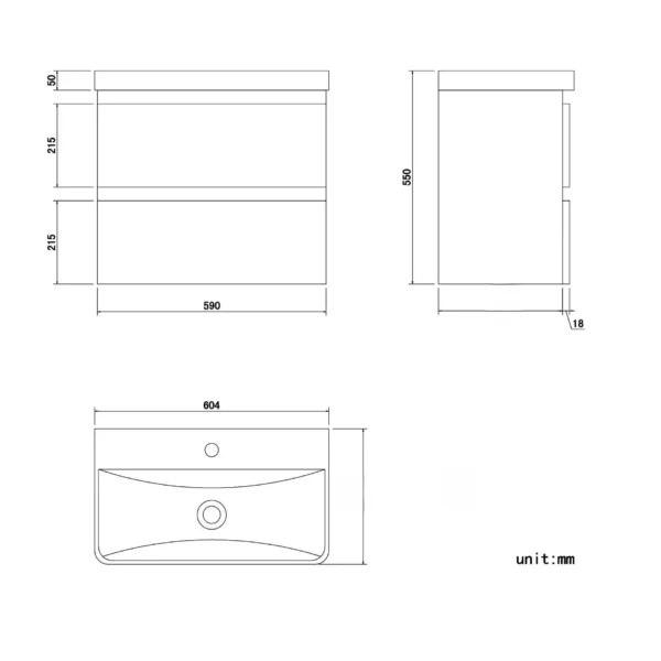 Crooked Gloss White Wall Hung Slimline Basin Drawer Vanity 600mm - Image 8