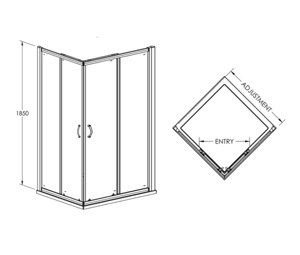 Luxury 800 x 800mm Matt Black Square Corner Entry Sliding Door Shower Enclosure - Image 3